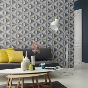 As Creation - 3D Geometric Wallpaper Retro Abstract Embossed Flower Graphic Grey Teal Olive As Creation - 3D Geometric Wallpaper Retro Abstract Embossed Flower Graphic Grey Teal Olive
