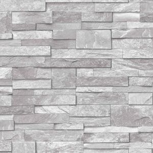 Grandeco - 3D Slate Stone Brick Effect Wallpaper Washable Vinyl Natural Grey Grandeco - 3D Slate Stone Brick Effect Wallpaper Washable Vinyl Natural Grey