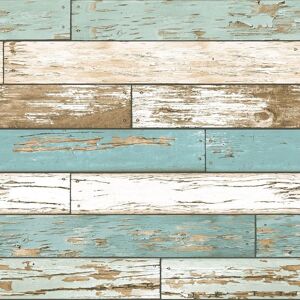 A Street Prints - Wood Effect Wallpaper Distressed Scrap Wooden Teal White Brown from YöL A Street Prints - Wood Effect Wallpaper Distressed Scrap Wooden Teal White Brown from YöL