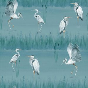 Arthouse - Heron River Blue Wallpaper Birds Painted Effect Stylish Feature Wall Arthouse - Heron River Blue Wallpaper Birds Painted Effect Stylish Feature Wall