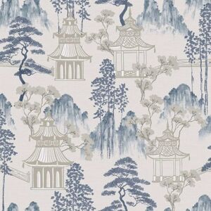 Arthouse - Japanese Pagoda Blue Grey Wallpaper Floral Oriental Feature Wall Arthouse - Japanese Pagoda Blue Grey Wallpaper Floral Oriental Feature Wall