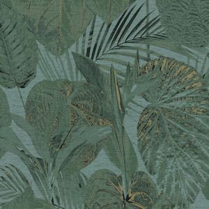 As Creation - Tropical Leaves Green Wallpaper Gold Textured Paste The Wall Vinyl As Creation - Tropical Leaves Green Wallpaper Gold Textured Paste The Wall Vinyl