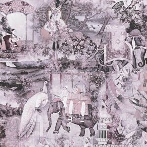 Profhome - Asia wallcovering wall 381731 smooth non-woven non-textured wallpaper with jungle elements matt pink purple white grey 5.33 m2 Profhome - Asia wallcovering wall 381731 smooth non-woven non-textured wallpaper with jungle elements matt pink purple white grey 5.33 m2