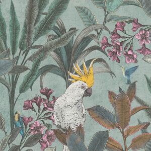 Profhome - Birds wallpaper wall 397482 hot embossed non-woven wallpaper slightly textured with jungle elements matt green blue fuchsia yellow 5.33 m2 Profhome - Birds wallpaper wall 397482 hot embossed non-woven wallpaper slightly textured with jungle elements matt green blue fuchsia yellow 5.33 m2