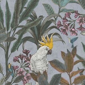 Profhome - Birds wallpaper wall 397483 hot embossed non-woven wallpaper slightly textured with jungle elements matt grey blue green yellow 5.33 m2 Profhome - Birds wallpaper wall 397483 hot embossed non-woven wallpaper slightly textured with jungle elements matt grey blue green yellow 5.33 m2