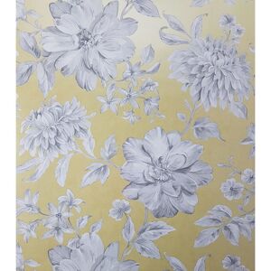 Crown - Yellow Floral Wallpaper White Grey Flowers Pearlescent Metallic Lucia Crown - Yellow Floral Wallpaper White Grey Flowers Pearlescent Metallic Lucia