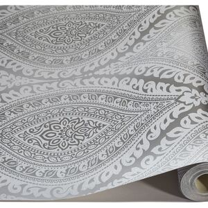 Grandeco - Kismet Damask Pattern Wallpaper Metallic Glitter Motif Art Deco (Silver A17703) Grandeco - Kismet Damask Pattern Wallpaper Metallic Glitter Motif Art Deco (Silver A17703)