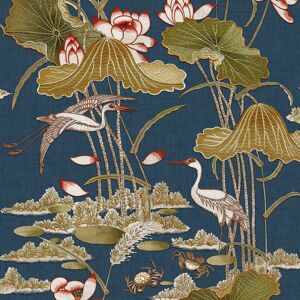 Design Id - Navy Lotus Pond Wallpaper Crane Lily Pads Textured Paste The Wall Design Id - Navy Lotus Pond Wallpaper Crane Lily Pads Textured Paste The Wall