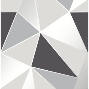 Fine Decor - Geometric Wallpaper 3D Apex Triangle Modern Black Metallic Silver Fine Decor - Geometric Wallpaper 3D Apex Triangle Modern Black Metallic Silver