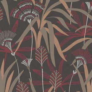 Profhome - Flowers wallcovering wall 399364 non-woven wallpaper slightly textured with reed leaves and metallic highlights black red white beige 5.33 Profhome - Flowers wallcovering wall 399364 non-woven wallpaper slightly textured with reed leaves and metallic highlights black red white beige 5.33