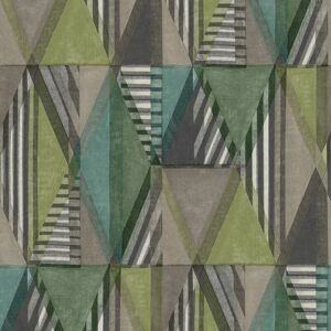 Grandeco - Geometric Retro Wallpaper Grey Teal Green Textured Vinyl Grandeco - Geometric Retro Wallpaper Grey Teal Green Textured Vinyl