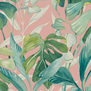 Grandeco - Conservatory Pink Wallpaper Botanical Textured Paste The Wall Vinyl Grandeco - Conservatory Pink Wallpaper Botanical Textured Paste The Wall Vinyl
