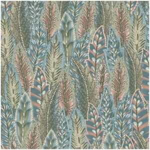 HOLDEN DECOR Holden Leaves Amherst Coral Blue Wallpaper Paste The Wall Strippable Feathers HOLDEN DECOR Holden Leaves Amherst Coral Blue Wallpaper Paste The Wall Strippable Feathers
