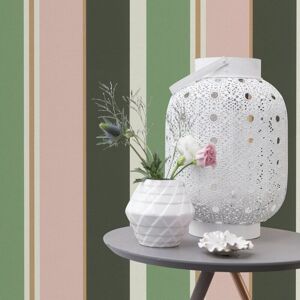 Holden - Green White Pink Wallpaper Botanique Stripes Metallic Gold Textured Retro Vinyl Holden - Green White Pink Wallpaper Botanique Stripes Metallic Gold Textured Retro Vinyl