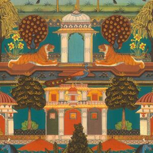 RASCH Indian Palace Tiger Peacock Vinyl Wallpaper Teal Orange Ornate Feature Wall RASCH Indian Palace Tiger Peacock Vinyl Wallpaper Teal Orange Ornate Feature Wall
