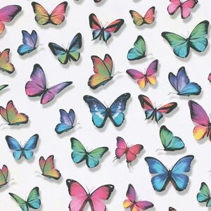 Erismann - Multicoloured Butterfly Wallpaper Textured Vinyl Pink Purple Green Blue Erismann - Multicoloured Butterfly Wallpaper Textured Vinyl Pink Purple Green Blue