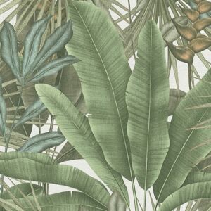 Profhome - Nature wallpaper wall 396472 hot embossed non-woven wallpaper slightly textured with jungle elements matt green white beige 5.33 m2 Profhome - Nature wallpaper wall 396472 hot embossed non-woven wallpaper slightly textured with jungle elements matt green white beige 5.33 m2