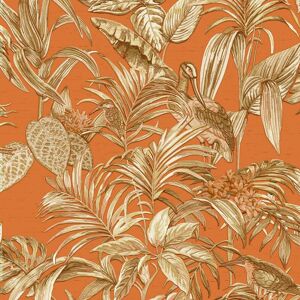 DESIGN ID Orange Gold Tropical Wallpaper Birds Palm Textured Paste the Wall Vinyl DESIGN ID Orange Gold Tropical Wallpaper Birds Palm Textured Paste the Wall Vinyl