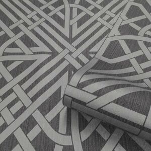 BELGRAVIA DECOR Oria Link Charcoal Silver Luxury Vinyl Glitter Textured Patterned Wallpaper BELGRAVIA DECOR Oria Link Charcoal Silver Luxury Vinyl Glitter Textured Patterned Wallpaper