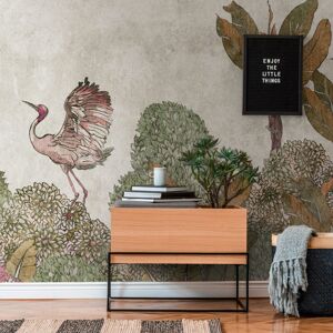 Profhome - Photo wallpaper 382341 hot embossed non-woven wallpaper smooth with birds pattern matt green brown grey beige 3.71 m x 2.8 m Profhome - Photo wallpaper 382341 hot embossed non-woven wallpaper smooth with birds pattern matt green brown grey beige 3.71 m x 2.8 m