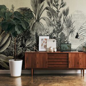 Profhome - Photo wallpaper 382351 hot embossed non-woven wallpaper smooth with jungle elements matt grey beige black 3.71 m x 2.8 m Profhome - Photo wallpaper 382351 hot embossed non-woven wallpaper smooth with jungle elements matt grey beige black 3.71 m x 2.8 m