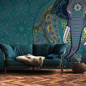 Profhome - Photo wallpaper 382621 hot embossed non-woven wallpaper smooth with elephants matt blue grey yellow green 3.71 m x 2.8 m Profhome - Photo wallpaper 382621 hot embossed non-woven wallpaper smooth with elephants matt blue grey yellow green 3.71 m x 2.8 m
