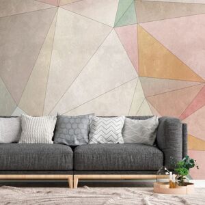 Profhome - Photo wallpaper 382861 hot embossed non-woven wallpaper smooth with geometric shapes matt beige pink yellow green 3.71 m x 2.8 m Profhome - Photo wallpaper 382861 hot embossed non-woven wallpaper smooth with geometric shapes matt beige pink yellow green 3.71 m x 2.8 m