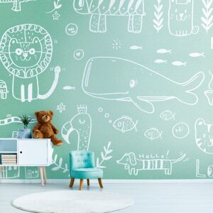 Photo wallpaper Profhome 383041 hot embossed non-woven wallpaper smooth with pattern for kids matt green white 3.71 m x 2.8 m Photo wallpaper Profhome 383041 hot embossed non-woven wallpaper smooth with pattern for kids matt green white 3.71 m x 2.8 m