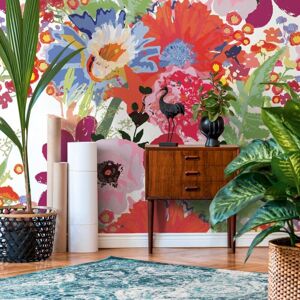 Photo wallpaper Profhome 392071 hot embossed non-woven wallpaper smooth with floral pattern matt white red purple green 1.59 m x 2.8 m Photo wallpaper Profhome 392071 hot embossed non-woven wallpaper smooth with floral pattern matt white red purple green 1.59 m x 2.8 m
