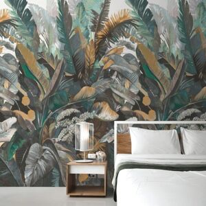 Profhome - Photo wallpaper 392601 hot embossed non-woven wallpaper smooth with jungle elements matt green brown grey white 1.59 m x 2.8 m Profhome - Photo wallpaper 392601 hot embossed non-woven wallpaper smooth with jungle elements matt green brown grey white 1.59 m x 2.8 m