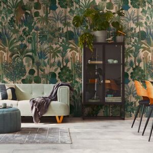 Profhome - Photo wallpaper 398631 hot embossed non-woven wallpaper smooth with jungle elements matt green beige brown blue 1.59 m x 2.8 m Profhome - Photo wallpaper 398631 hot embossed non-woven wallpaper smooth with jungle elements matt green beige brown blue 1.59 m x 2.8 m