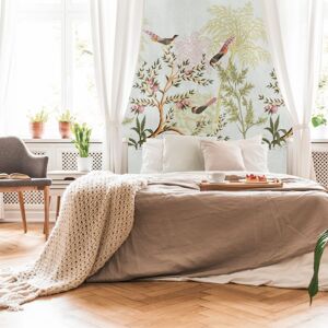 Profhome - Photo wallpaper 398741 hot embossed non-woven wallpaper smooth with birds pattern matt grey green pink brown 1.59 m x 2.8 m Profhome - Photo wallpaper 398741 hot embossed non-woven wallpaper smooth with birds pattern matt grey green pink brown 1.59 m x 2.8 m