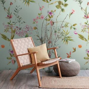 Profhome - Photo wallpaper 398811 hot embossed non-woven wallpaper smooth with floral pattern matt blue green pink orange 1.59 m x 2.8 m Profhome - Photo wallpaper 398811 hot embossed non-woven wallpaper smooth with floral pattern matt blue green pink orange 1.59 m x 2.8 m