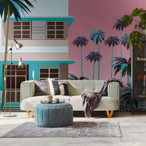 Photo wallpaper Profhome 398931 hot embossed non-woven wallpaper smooth with architectural subjects matt blue fuchsia brown 3.71 m x 2.8 m Photo wallpaper Profhome 398931 hot embossed non-woven wallpaper smooth with architectural subjects matt blue fuchsia brown 3.71 m x 2.8 m