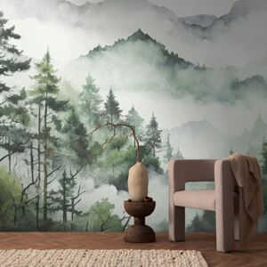 Photo wallpaper Profhome 398991 hot embossed non-woven wallpaper smooth with forest motif matt green white grey 3.71 m x 2.8 m Photo wallpaper Profhome 398991 hot embossed non-woven wallpaper smooth with forest motif matt green white grey 3.71 m x 2.8 m