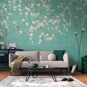 Profhome - Photo wallpaper 399211 hot embossed non-woven wallpaper smooth with floral pattern matt blue cream beige grey 3.71 m x 2.8 m Profhome - Photo wallpaper 399211 hot embossed non-woven wallpaper smooth with floral pattern matt blue cream beige grey 3.71 m x 2.8 m