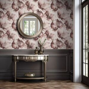 Muriva - Pink White Floral Wallpaper Shimmering Gold Metallic Petals Feature Living Room Muriva - Pink White Floral Wallpaper Shimmering Gold Metallic Petals Feature Living Room