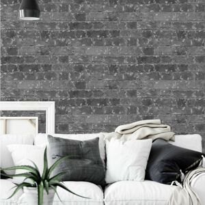 Ugepa - Rustic Black House Brick Effect Realistic Mural Feature Wallpaper Metallic Ugepa - Rustic Black House Brick Effect Realistic Mural Feature Wallpaper Metallic
