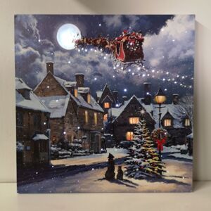 Snowtime - 40 x 40cm Christmas Santa Dog Street Scene Touch Operated Lit Canvas Snowtime - 40 x 40cm Christmas Santa Dog Street Scene Touch Operated Lit Canvas
