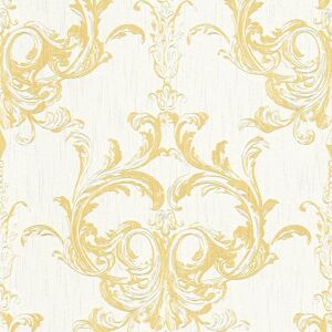 Profhome - Baroque wallcovering wall 961965 textile wallpaper textured baroque style matt yellow white 5.33 m2 (57 ft2) Profhome - Baroque wallcovering wall 961965 textile wallpaper textured baroque style matt yellow white 5.33 m2 (57 ft2)