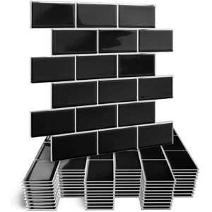 Aougo - Thicker Upgrade Design Self Adhesive Wall Tiles for Kitchen Bathroom Stick on Tile Backsplash, 3D Peel and Stick Subway Tiles Black 5 Sheets Aougo - Thicker Upgrade Design Self Adhesive Wall Tiles for Kitchen Bathroom Stick on Tile Backsplash, 3D Peel and Stick Subway Tiles Black 5 Sheets