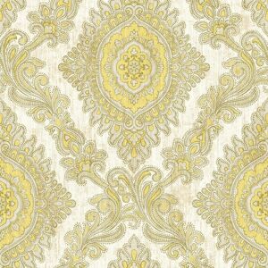Wallquest - Villa Rosa Damask Yellow Wallpaper Floral Classic Acrylic Coated Wallquest - Villa Rosa Damask Yellow Wallpaper Floral Classic Acrylic Coated