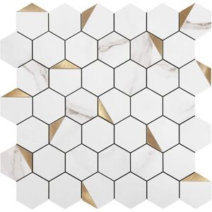 Linghhang - White Hexagon Pattern Self Adhesive Tile Wallpaper 30 x 30 cm Mosaic Style Wall Sticker Waterproof Decorative Film for Bathroom and Linghhang - White Hexagon Pattern Self Adhesive Tile Wallpaper 30 x 30 cm Mosaic Style Wall Sticker Waterproof Decorative Film for Bathroom and