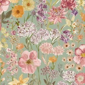 Grandeco - Wildflowers Sage Wallpaper Pink Floral Hand Painted Effect Smooth Matte Finish Grandeco - Wildflowers Sage Wallpaper Pink Floral Hand Painted Effect Smooth Matte Finish