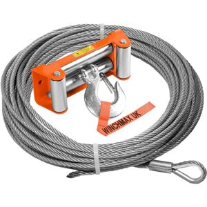 Winchmax - Steel Rope 26m x 9.1mm, Hole Fix. Roller Fairlead. 3/8 Inch Clevis Hook. For winches up to 13,500lb. Winchmax - Steel Rope 26m x 9.1mm, Hole Fix. Roller Fairlead. 3/8 Inch Clevis Hook. For winches up to 13,500lb.