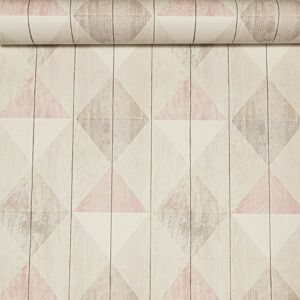 Ugepa - Wooden Grain Effect Panel Diamond Triangle Pink Beige White Textured Wallpaper Ugepa - Wooden Grain Effect Panel Diamond Triangle Pink Beige White Textured Wallpaper