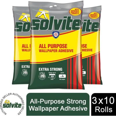 Solvite - All-Purpose Extra Strong Wallpaper Adhesive, 3 Sachets (approx 30 rolls) Solvite - All-Purpose Extra Strong Wallpaper Adhesive, 3 Sachets (approx 30 rolls)