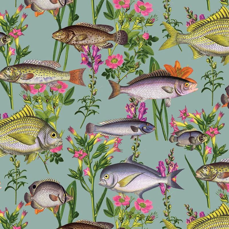 Holden - Lagoon Teal Wallpaper By Fish Animals Aqua Sea Life Floral Marine Flowers