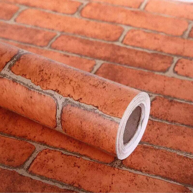 BEIJIYI Self-adhesive brick wallpaper, self-adhesive wallpaper, red brick wallpaper, easy to apply peel and stick wallpaper - red brick, 45cm x 10m