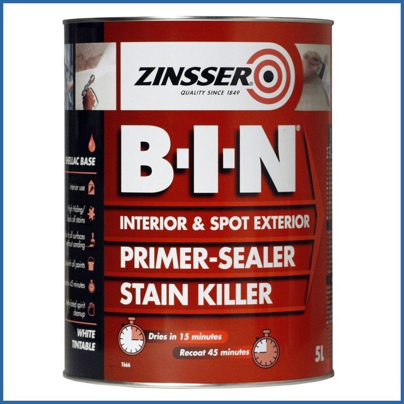 Zinsser - bin Primer Sealer - Stain Killer Paint - White - 5L